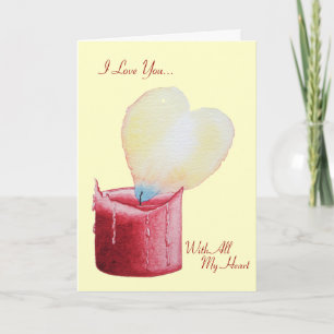 Tarjeta Festiva heart shaped burning flame with love verse