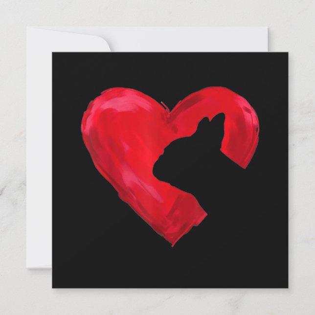 Tarjeta Festiva Heart Silhouette Día de San Valentín Bulldog franc (Anverso)