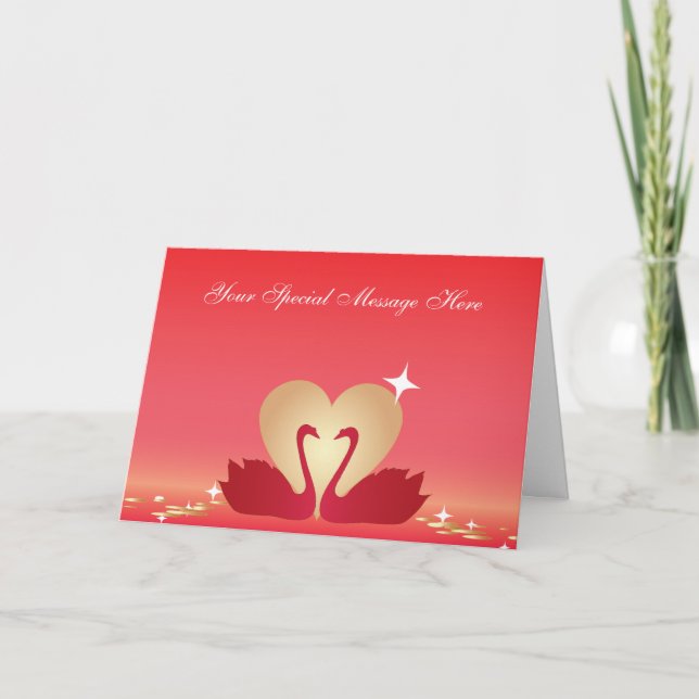 Tarjeta Festiva Heart Swans Silhouette (Anverso)
