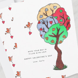 Tarjeta Festiva Heart Tree Illustrated Valentine Holiday Card
