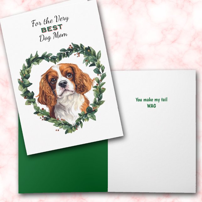 Tarjeta Festiva Heart Wreath Cavalier King Charles Spaniel Mom (Subido por el creador)