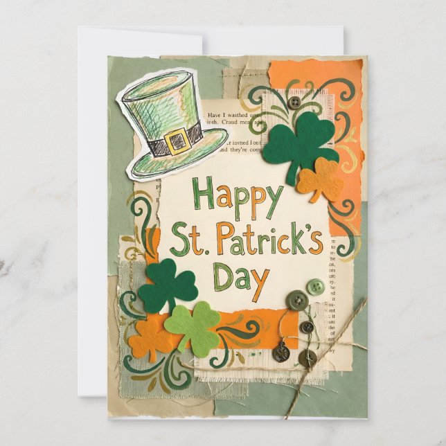 Tarjeta Festiva Heartfelt Vintage Scrapbook Collage St. Patricks  (Anverso)