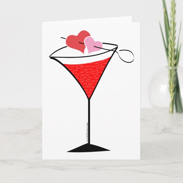 Tarjeta Festiva Hearts and Love Martini (Anverso)
