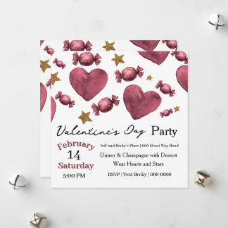 Tarjeta Festiva Hearts Candies and Stars Valentine Invitation