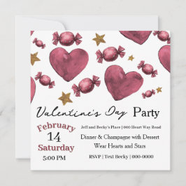 Tarjeta Festiva Hearts Candies and Stars Valentine Invitation