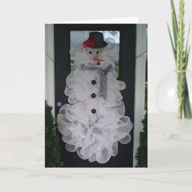 TARJETA FESTIVA HECHO POR SNOWMAN DICE "FELIZ NAVIDAD" DE CASA (Anverso)
