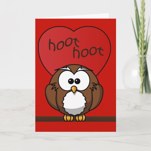 Tarjeta Festiva Hechuza de Hoot Valentine Red Heart Greeting (Anverso)