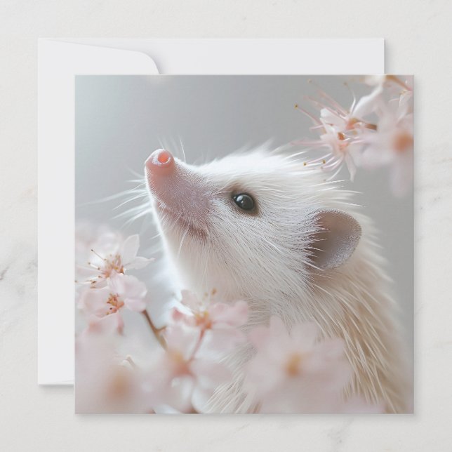 Tarjeta Festiva Hedgehog Adorable Entre Flores De Primavera (Anverso)