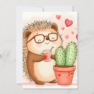 Tarjeta Festiva Hedgehog Cactus Cheers Watercolor