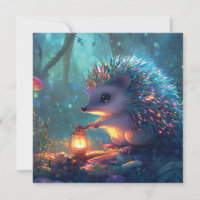 Hedgehog caprichoso y linterna en un bosque encant
