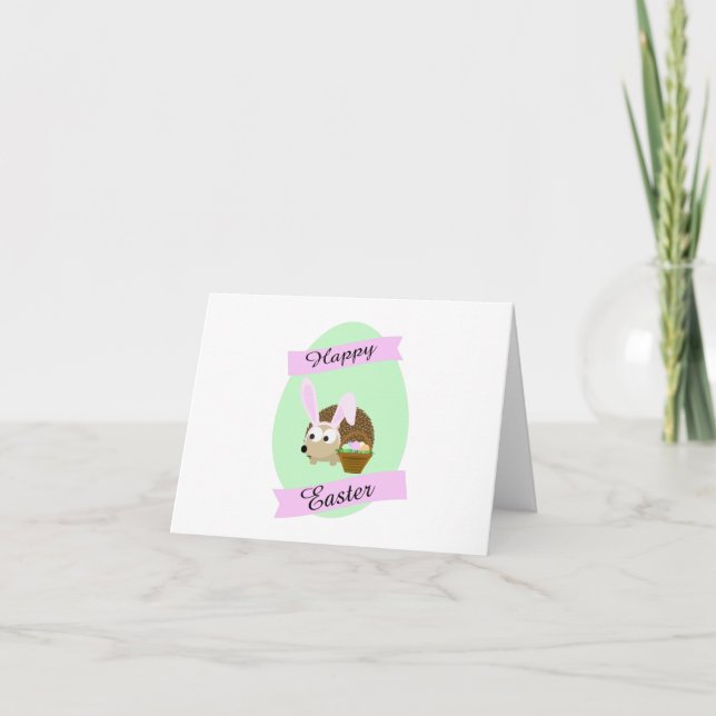 Tarjeta Festiva Hedgehog Easter Bunny (Anverso)