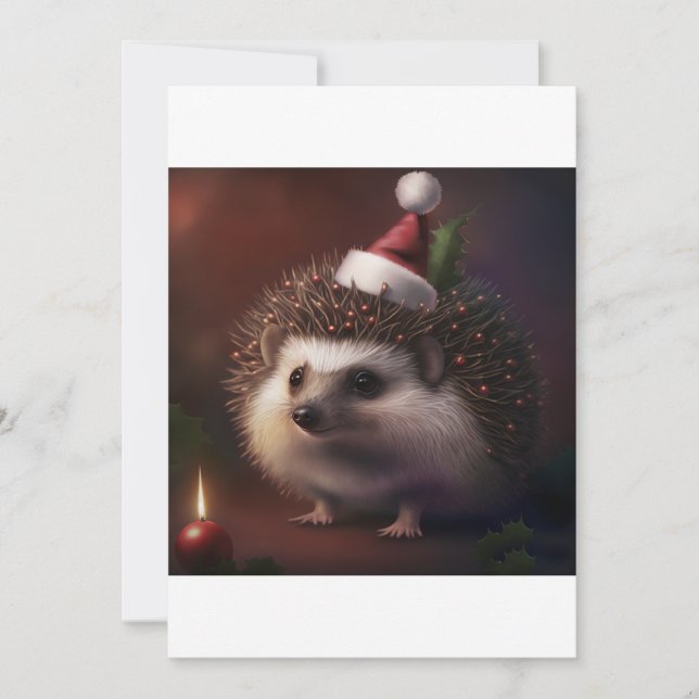 Tarjeta Festiva Hedgehog, Hedgehog Lover Gift T-S, Navidades Cuida (Anverso)