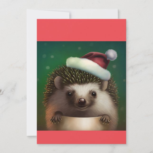 Tarjeta Festiva Hedgehog, Hedgehog Santa T-Shirt, Navidades Cute (Anverso)