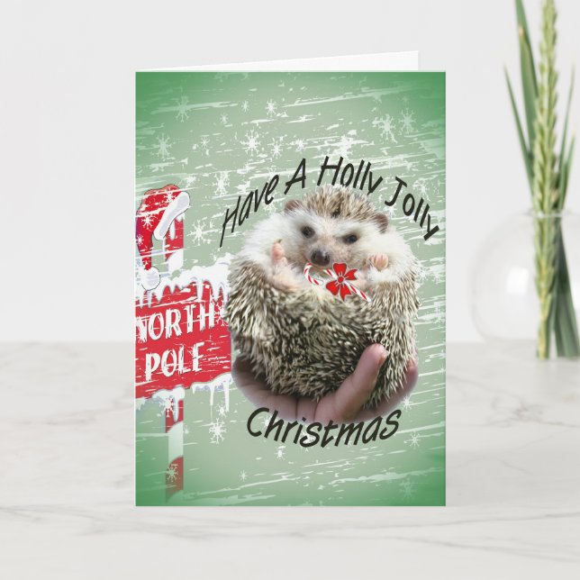 Tarjeta Festiva Hedgehog holly jolly xmas (Anverso)