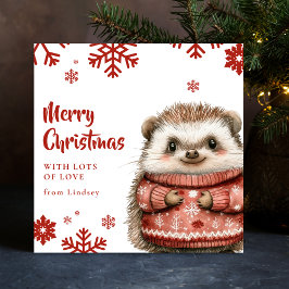Tarjeta Festiva Hedgehog Navidades con suéter acogedor