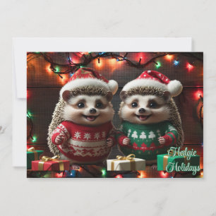 Tarjeta Festiva Hedgie Holidays Erizos con Suéteres Personalizados