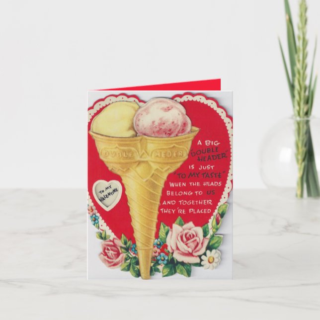 Tarjeta Festiva helado de San Valentín retro vintage añadir sentim (Anverso)
