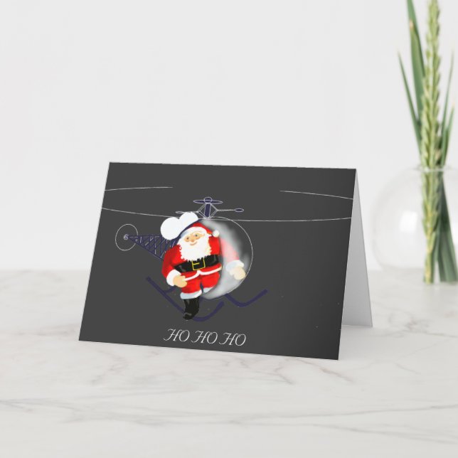 Tarjeta Festiva Helicóptero de Santa Claus (Anverso)