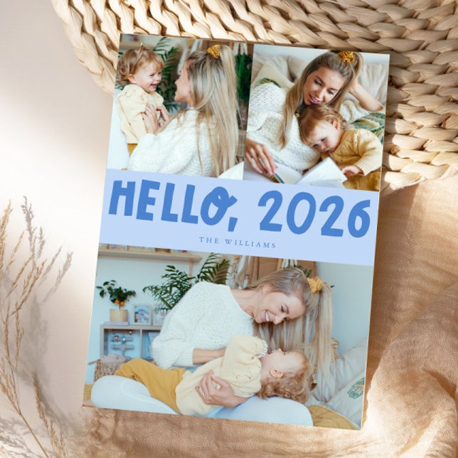 Tarjeta Festiva Hello 2026 Typography Icy Blue Photo (Subido por el creador)