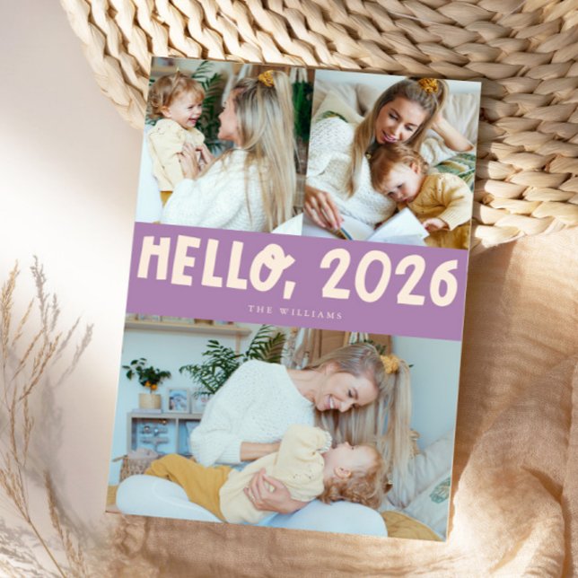 Tarjeta Festiva Hello 2026 Typography Purple Photo (Subido por el creador)