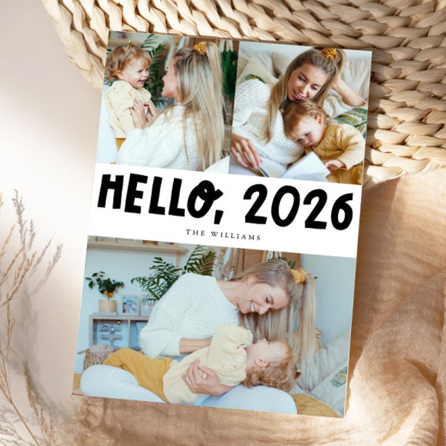 Tarjeta Festiva Hello 2026 Typography White Photo Holiday Card (Subido por el creador)
