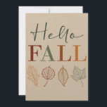 Tarjeta Festiva "Hello Fall" rústico moderno y colorido hojas<br><div class="desc">"Hello Fall" elegante tipografía colorida sobre papel rústico con hojas delineadas modernas. La parte trasera está decorada con más hojas y espacio en blanco para una nota manuscrita. Una tarjeta sofisticada de moda para enviar mensajes con temas de otoño o de agradecimiento a clientes, familiares y amigos. Por favor, contáctame...</div>