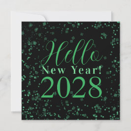 Tarjeta Festiva Hello New Year! Happy New Year Green Black Sparkle