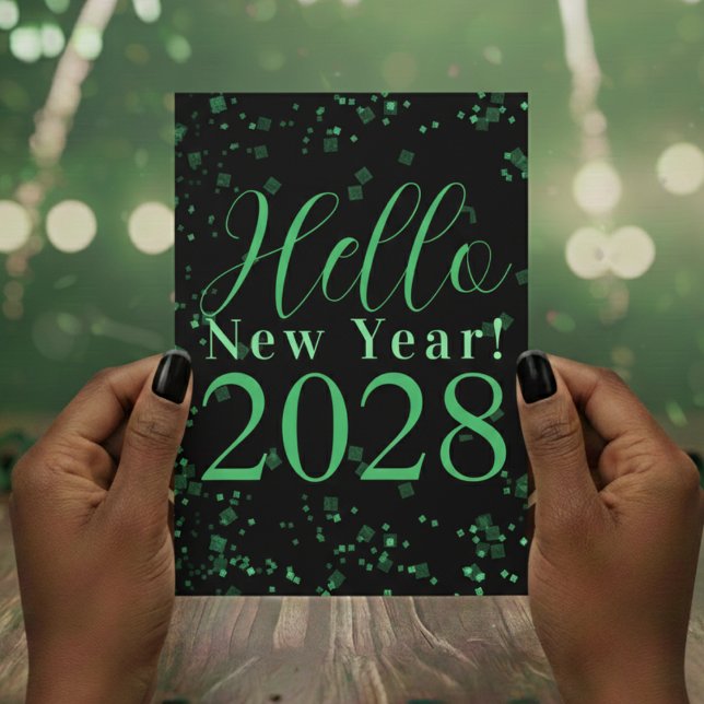 Tarjeta Festiva Hello New Year! Happy New Year Green Black Sparkle (Subido por el creador)