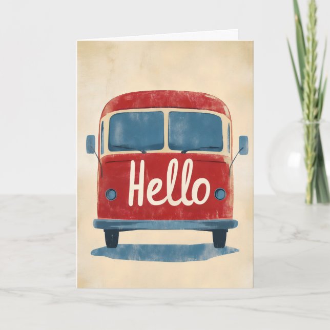 Tarjeta Festiva Hello Vintage Bus (Anverso)