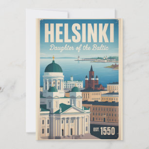 Tarjeta Festiva Helsinki Finlandia Silueta Urbana Retro Viajes