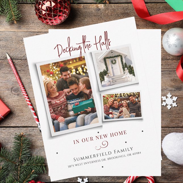 Tarjeta Festiva Hemos mudado a Navidades que se mueven de Collage  (We've Moved Family Photo Collage Moving Christmas Holiday Card)