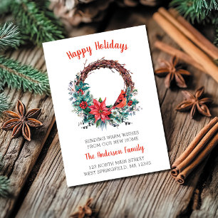 Tarjeta Festiva Hemos mudado Navidades Cardenal Wreath