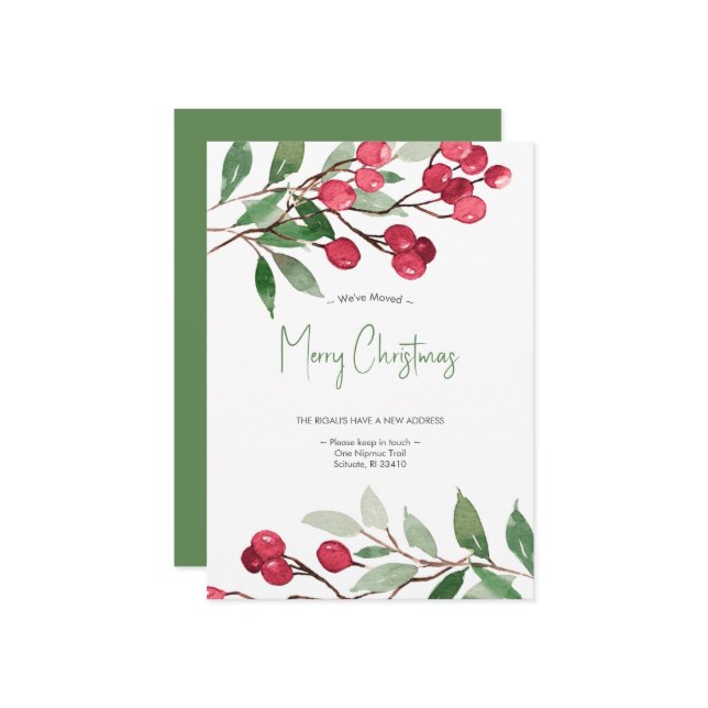 Tarjeta Festiva Hemos mudado Navidades de acuarela elegantes (Anverso/Reverso In Situ)