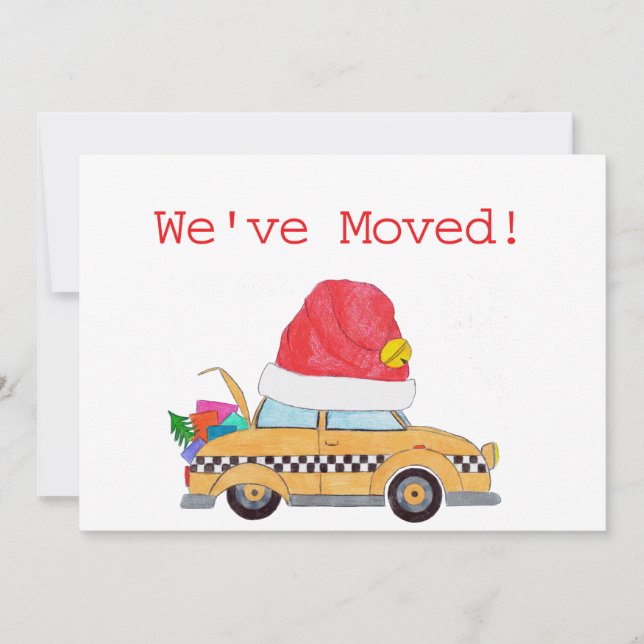 Tarjeta Festiva Hemos trasladado Navidades de taxi amarillo (Anverso)