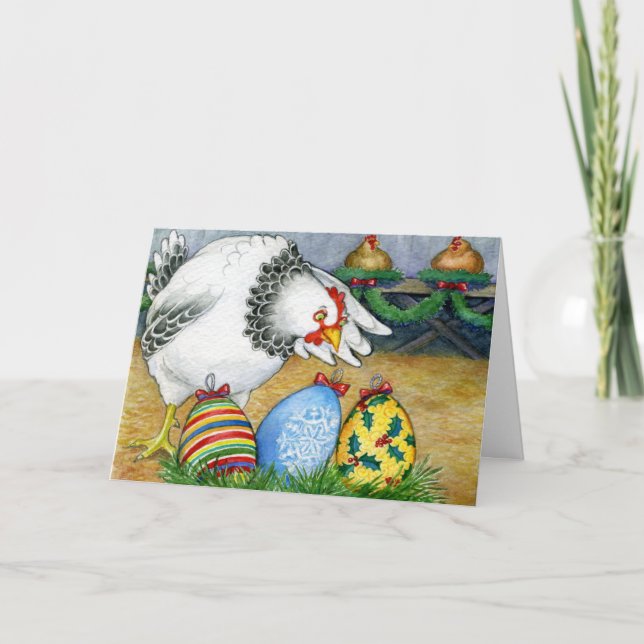 Tarjeta Festiva Hen y sus Navidades Huevos (Anverso)