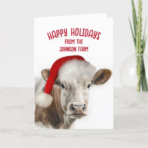 Tarjeta Festiva Hereford Cow Con Santa Hat