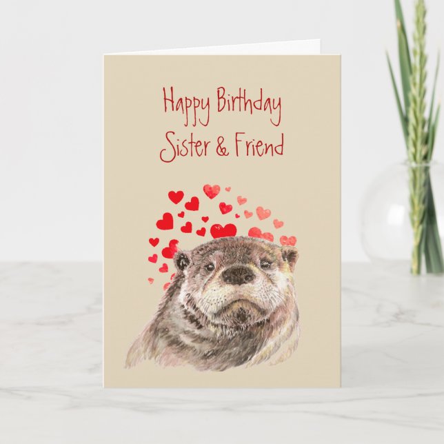 Tarjeta Festiva Hermana Cumpleaños Love Heart Cute Otter Animal (Anverso)