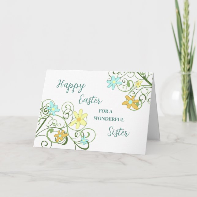 Tarjeta Festiva Hermana de las flores de primavera feliz Pascua (Anverso)