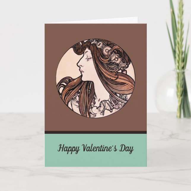 Tarjeta Festiva Hermana El día de San Valentín Art Nouveau Alphons (Anverso)