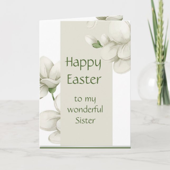 Tarjeta Festiva Hermana Feliz Pascua Flor Blanca Floral (Anverso)