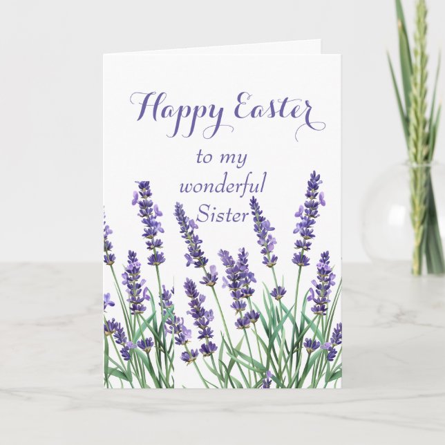 Tarjeta Festiva Hermana Happy Easter Lavender Spring Garden Flower (Anverso)