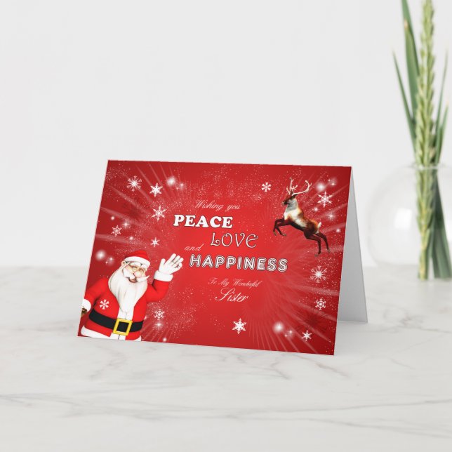 Tarjeta Festiva Hermana, Santa y un reno (Anverso)