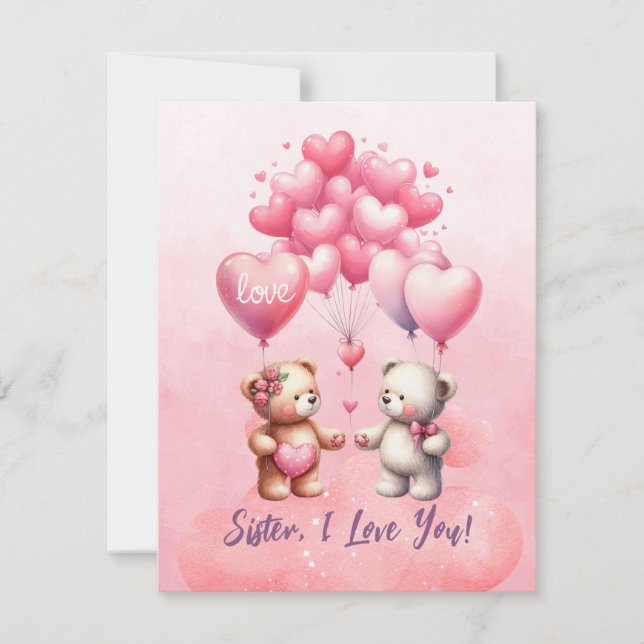 Tarjeta Festiva Hermana, te amo San Valentín (Anverso)