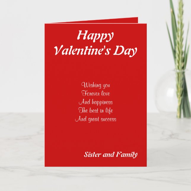 Tarjeta Festiva Hermana y familia en el día de San Valentín (Anverso)