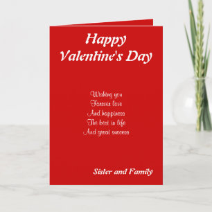 Tarjeta Festiva Hermana y familia en el día de San Valentín