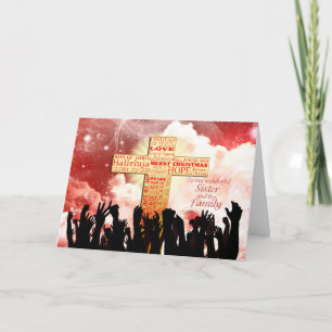 Tarjeta Festiva Hermana y familia, Navidades cruzados cristianos