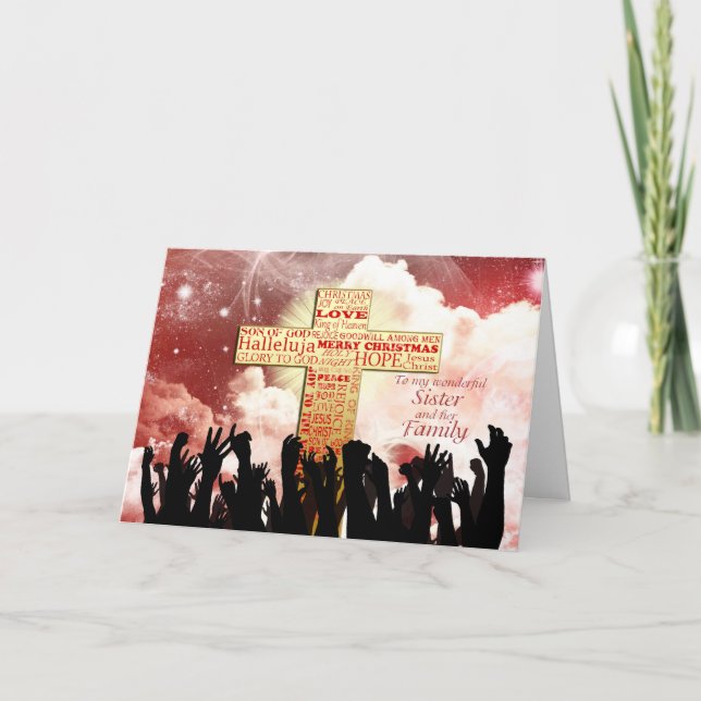 Tarjeta Festiva Hermana y familia, Navidades cruzados cristianos (Anverso)