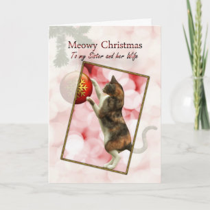 Tarjeta Festiva Hermana y su esposa, Navidades Meowy