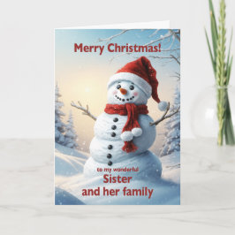 Tarjeta Festiva Hermana y sus Navidades familiares Snowman