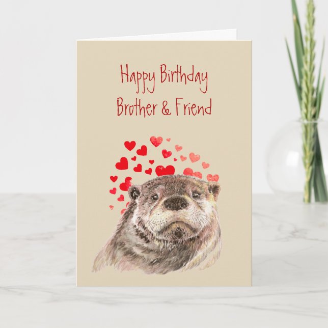 Tarjeta Festiva Hermano Cumpleaños Love Heart Cute Otter Animal (Anverso)